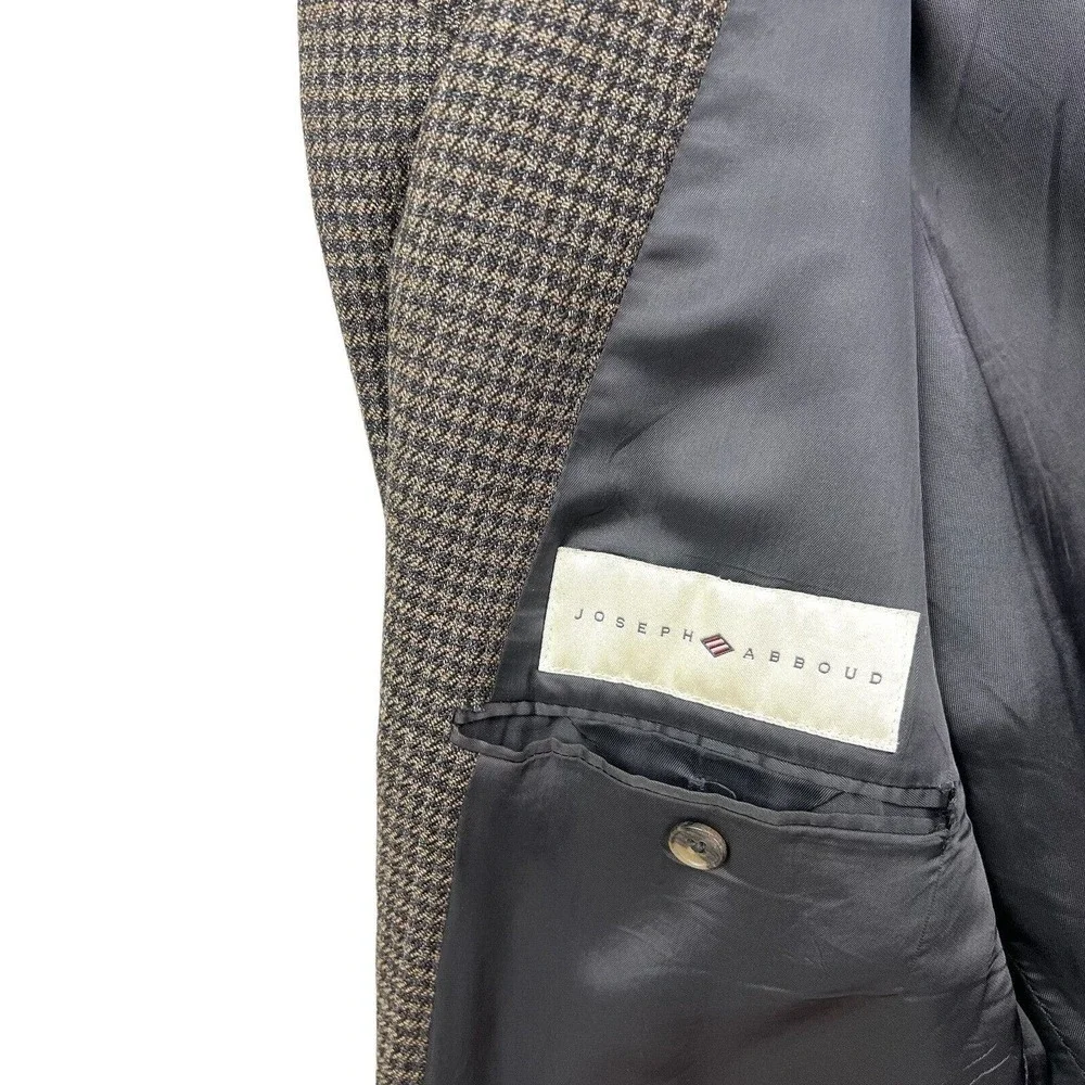Joseph Abboud‎ Sport Coat Jacket Wool Houndstooth Three Button Brown Men Sz 44R